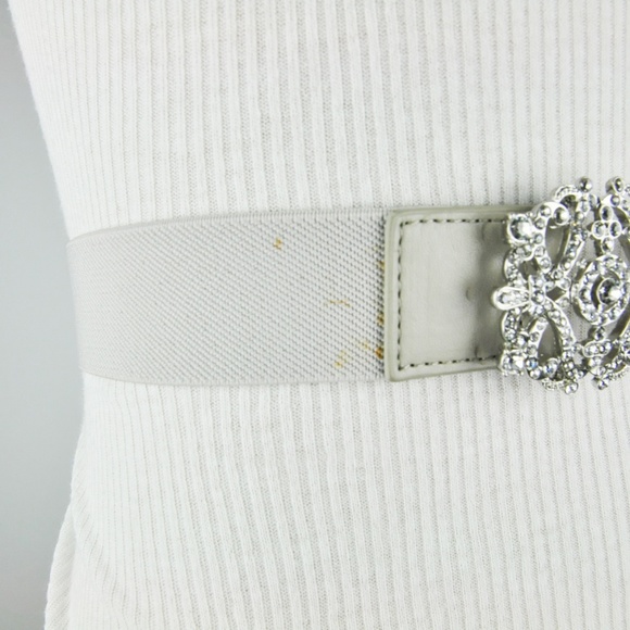 BCBGMaxAzria Accessories Gray Faux Diamond Rhinestone Stretch Belt